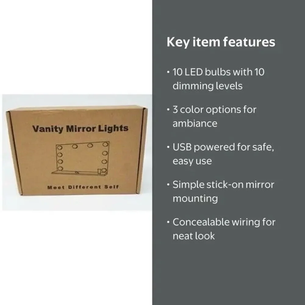 Make Up Mirror Light 10 LED Kit Bulbs Vanity Lights Dimmable Lamp Hollywood Glam